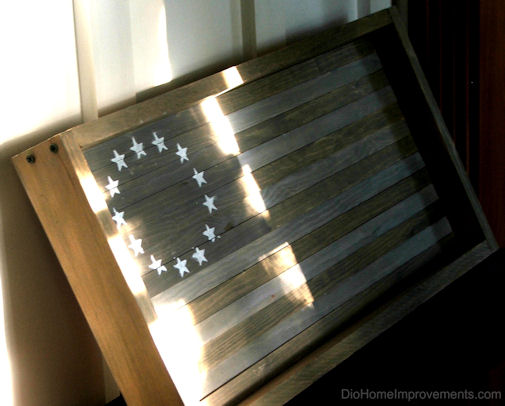 DIY Reversible US Flag Serving Tray / Wall Art.  Weathered Gray on one side, Red, White & Blue on the reverse.  Can be used vertically or horizontally.